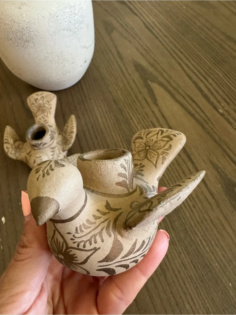 Vintage Hand-Painted Ceramic Bird Candle Holders — Beige